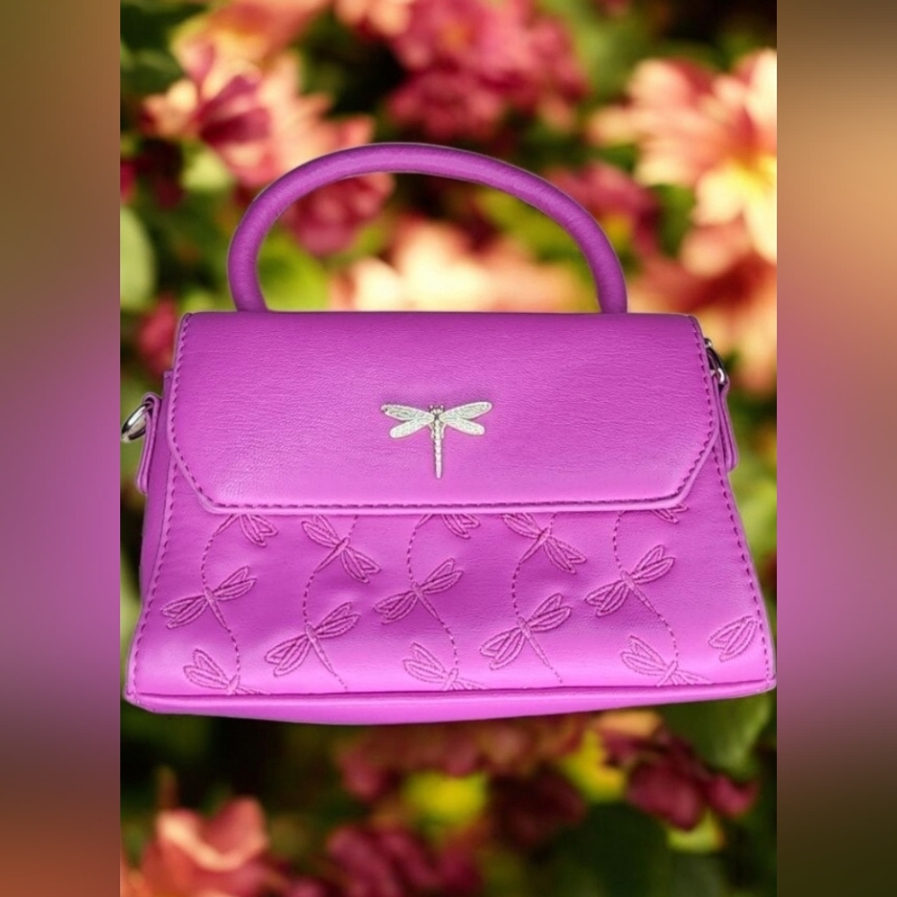 Mini Blush Kiss Purple Handbag With  Dragonfly Design
